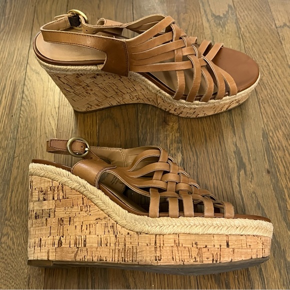 Franco Sarto Shoes - Franco Sarto Tammie tan leather strappy wedge sandals - Size 9.5